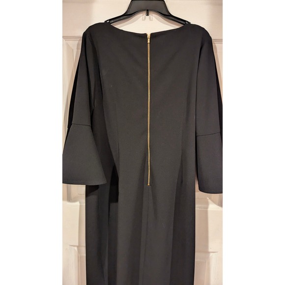 Calvin Klein Black Bell Sleeve‎ Sheath Dress Plus Size 14W Gold Zipper - Picture 4 of 6
